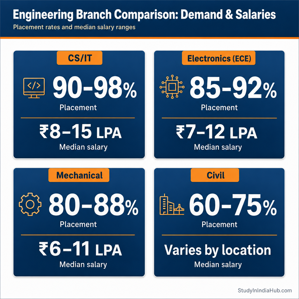 StudyInIndiaHub.com — Engineering Branch Comparison: Demand & Salaries